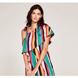 Who What Wear Striped Off The Shoulder Ruffle Dress